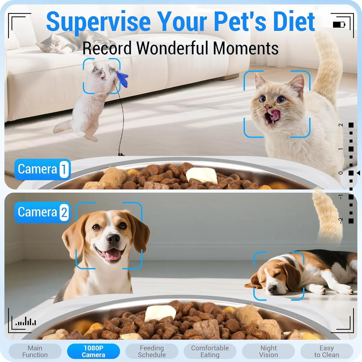 Dual Automatic Feeder with Camera for 2 Cats: 5G Wifi Automatic Feeder with Night Vision, 7L Auto Dispenser with Two Camera for Multiple Pet, Easy to Clean-29 Cup(Acf180W-A)