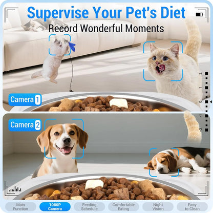 Dual Automatic Feeder with Camera for 2 Cats: 5G Wifi Automatic Feeder with Night Vision, 7L Auto Dispenser with Two Camera for Multiple Pet, Easy to Clean-29 Cup(Acf180W-A)