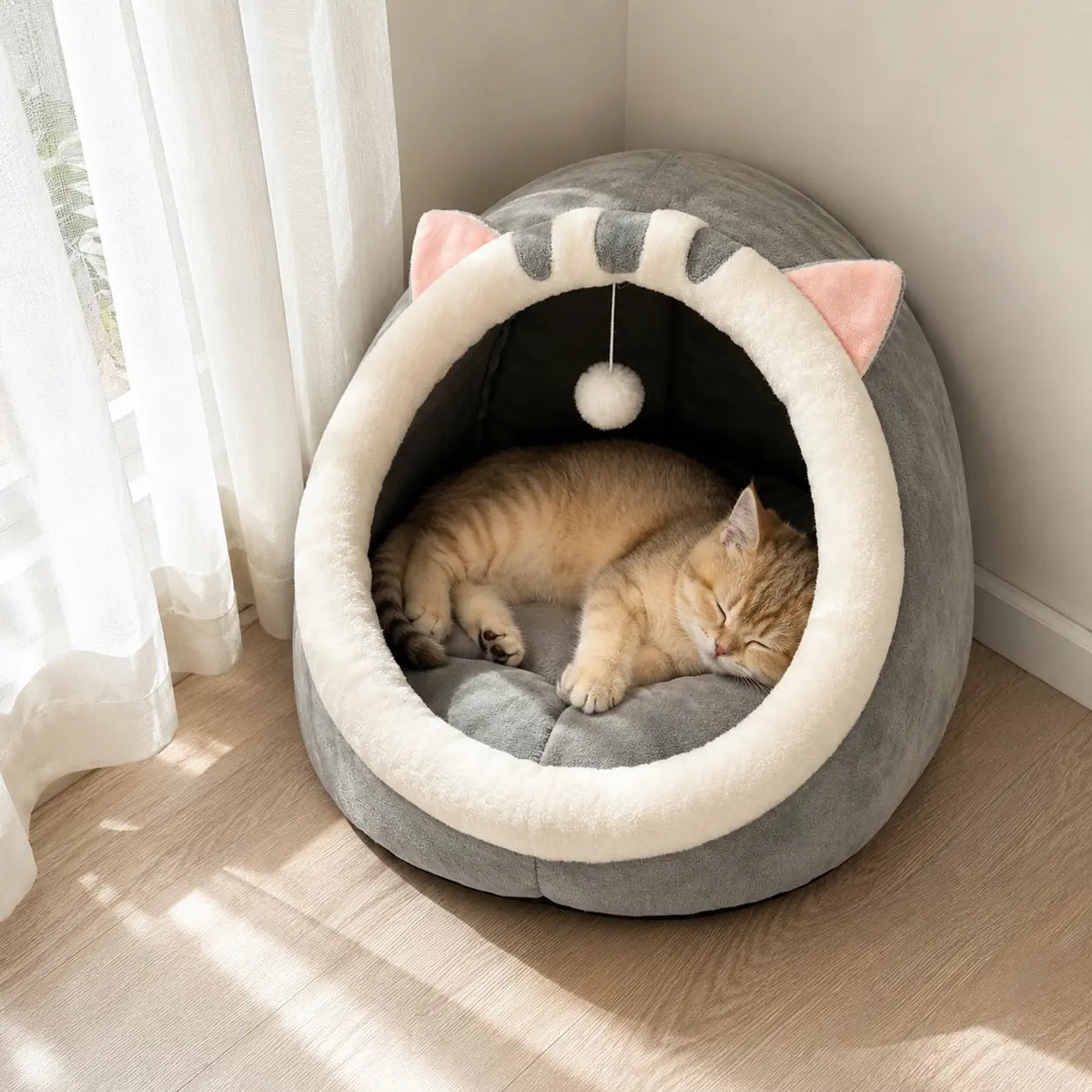 Semi Enclosed Cat Bed Cozy Cat Cave House Soft Washable Pet Bed for Indoor Cats and Kittens