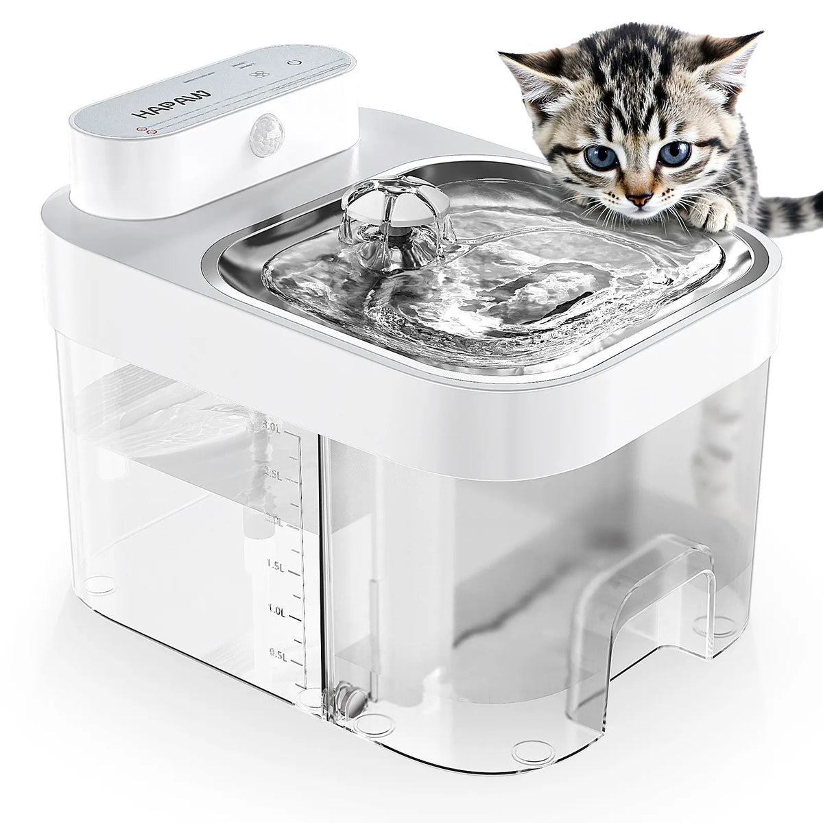 HAPAW Smart Cat Water Fountain, Filter-Free Automatic Pet Water Dispenser with Clean & Used Water Separation, 2.4Ghz Wi-Fi App Control and 5000Mah Battery Backup for Indoor Cats