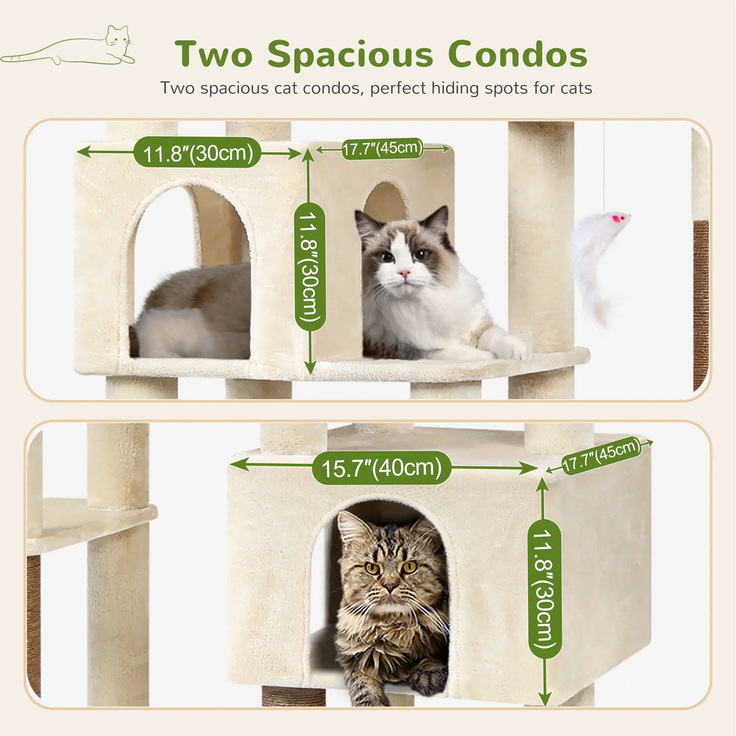Deskat 78Inches Cat Tree for Large Cats . 2 Cat Condos ; 5 Sisal Posts; 2 Perches; F78C