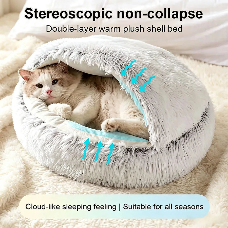 Cozy Cats Beds Pad Dogs Mattress Warm Soft Plush Pets Bed Shell-Shaped Semi-Enclosed Cat Sleeping Nests for Small Dogs Kitten