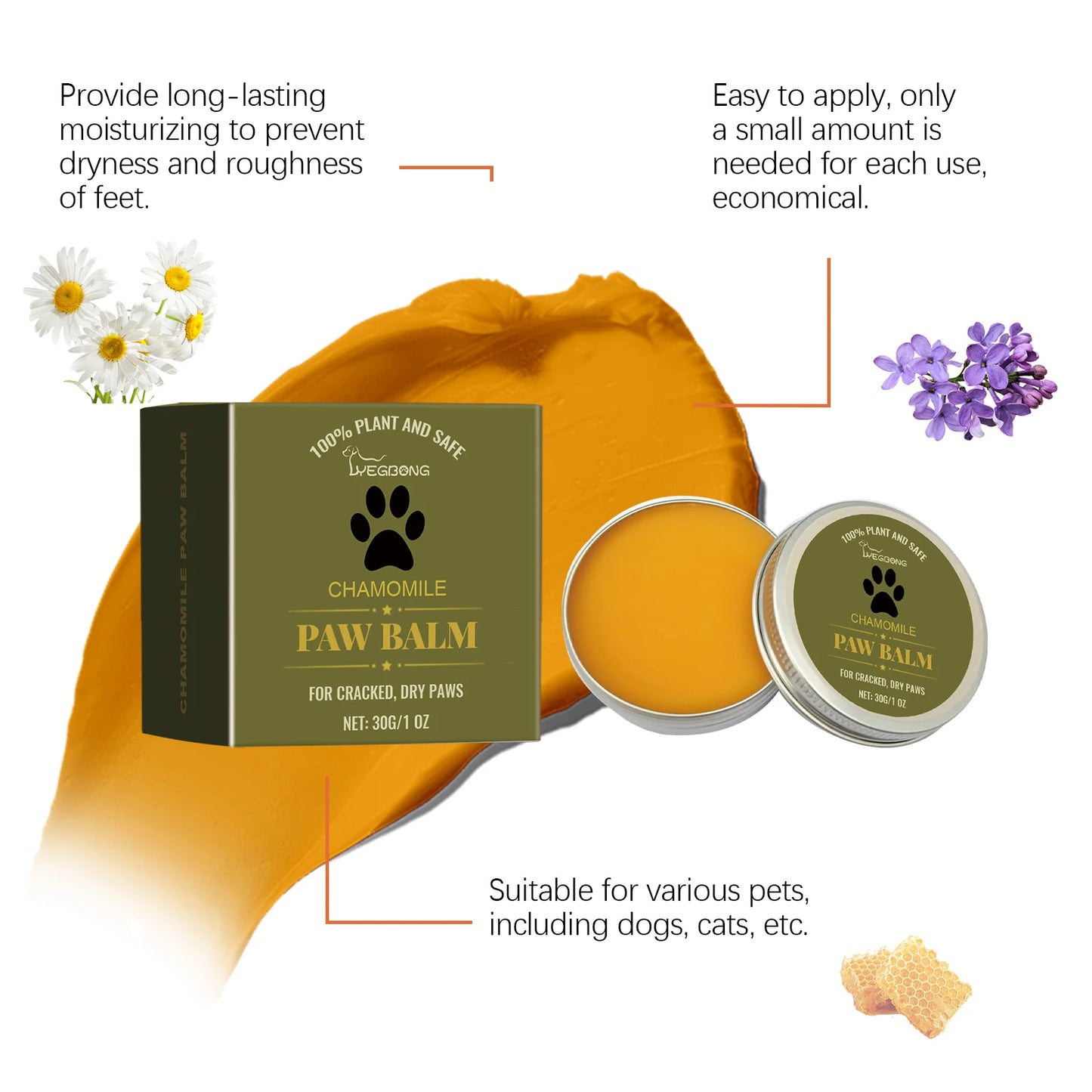 30G Pet Paw Care Balm Gentle Nourishing Skin Enhance Smoothness Repairing Damaged Skin Anti-chapping Softening Protect Pet Paw Balm for Cats & Dogs
