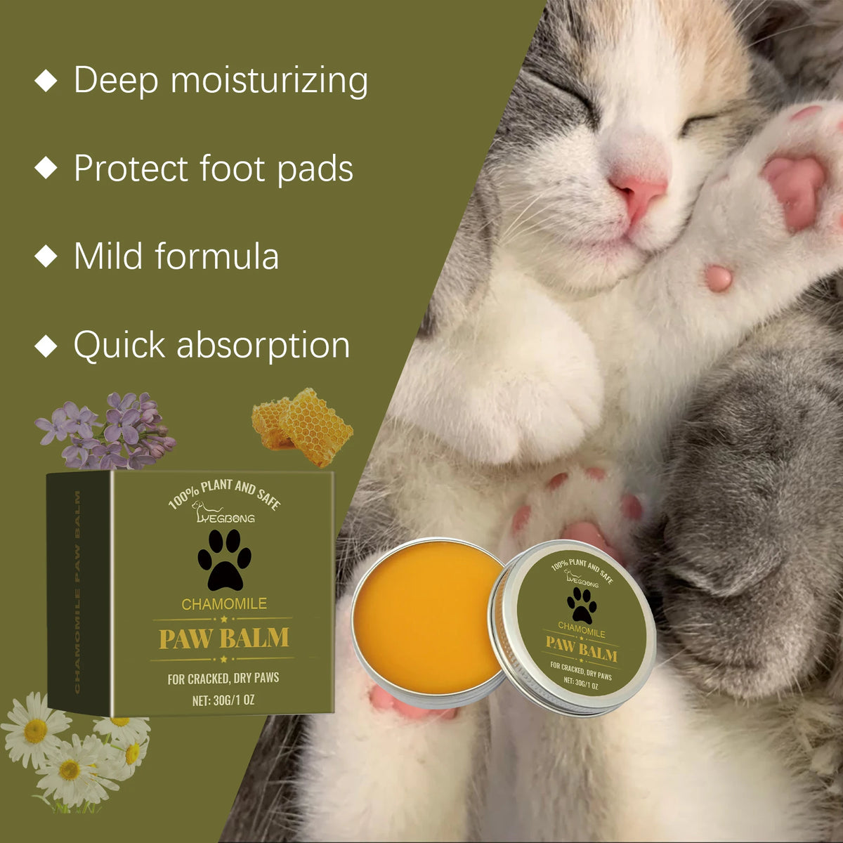 30G Pet Paw Care Balm Gentle Nourishing Skin Enhance Smoothness Repairing Damaged Skin Anti-chapping Softening Protect Pet Paw Balm for Cats & Dogs