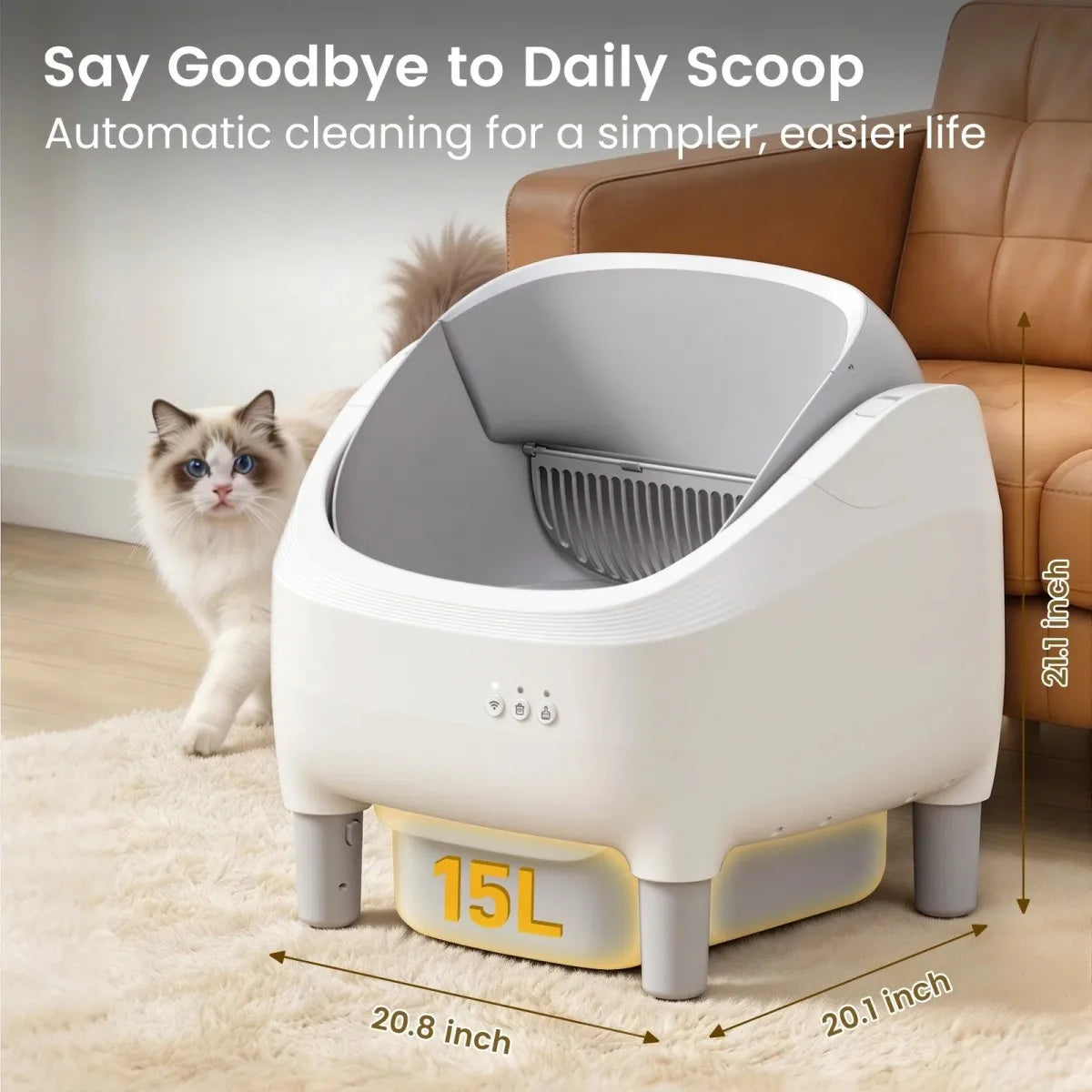 Cumrige Smart Self‑Cleaning Cat Litter Box, App WiFi Control Automatic Cat Toilet, Large Capacity Anti‑Pinch Safety Odor Removal for Multiple Cats Home Use