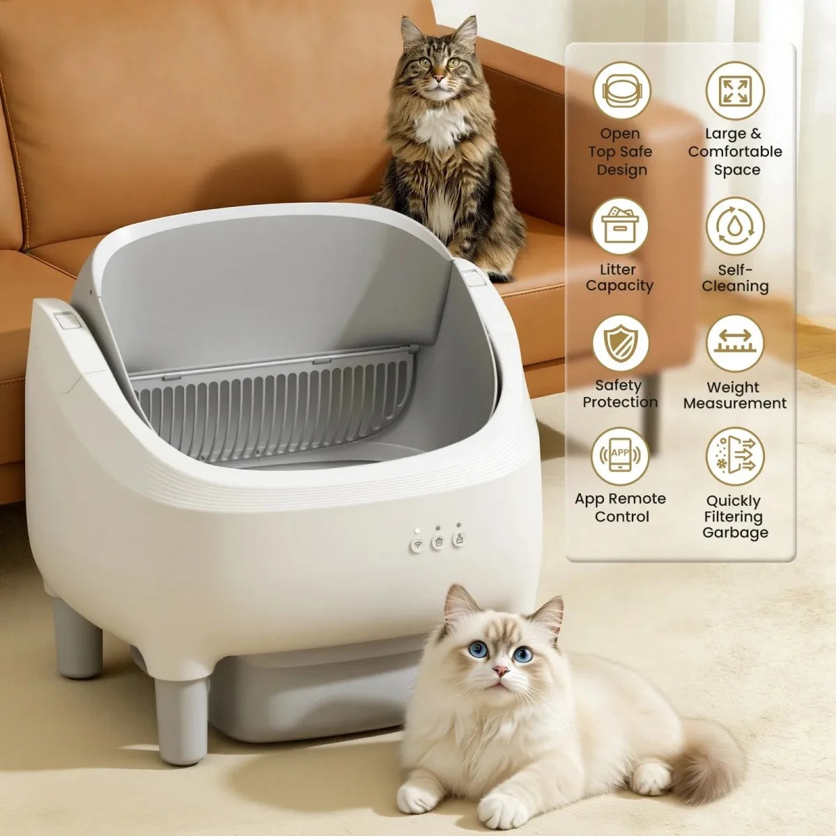 Cumrige Smart Self‑Cleaning Cat Litter Box, App WiFi Control Automatic Cat Toilet, Large Capacity Anti‑Pinch Safety Odor Removal for Multiple Cats Home Use