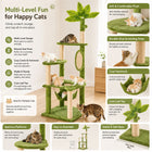 [Backtoschool] Wecharmer Cat Tree / Tower for Indoor with Green Leaves, Cat Condo Cozy Plush House, Pet House with Cat Scratching Posts