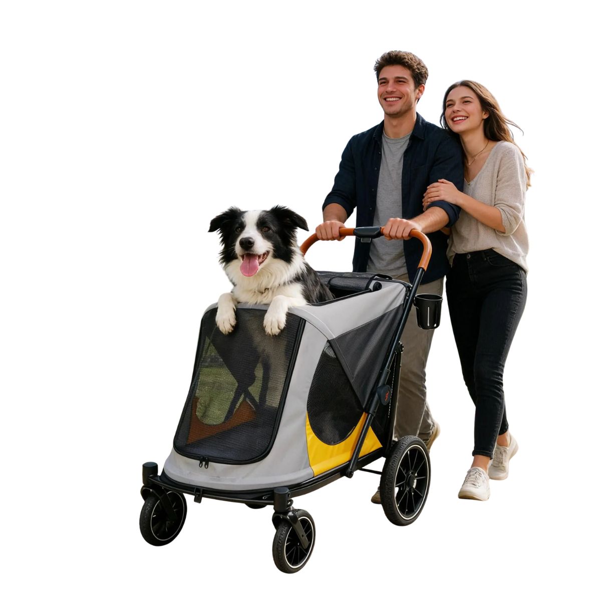 Bingopaw 1-Touch Foldable Puppy Stroller for Medium Dogs - Heavy-Duty Oxford Cloth Dog Carrier, Rear Storage Bag, Breathable Mesh, Viewing Window, Ideal for Old/Injured Pets, Indoor/Outdoor Use