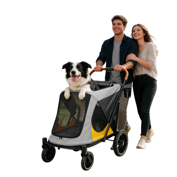 Bingopaw 1-Touch Foldable Puppy Stroller for Medium Dogs - Heavy-Duty Oxford Cloth Dog Carrier, Rear Storage Bag, Breathable Mesh, Viewing Window, Ideal for Old/Injured Pets, Indoor/Outdoor Use