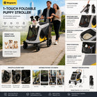 Bingopaw 1-Touch Foldable Puppy Stroller for Medium Dogs - Heavy-Duty Oxford Cloth Dog Carrier, Rear Storage Bag, Breathable Mesh, Viewing Window, Ideal for Old/Injured Pets, Indoor/Outdoor Use