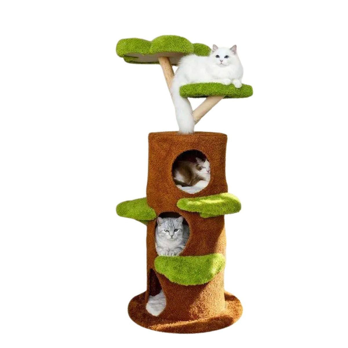 Bingopaw Cat Tree Large Cat Tower with Sturdy Wooden Frame Sisal Rope Scratching Post Modern Cat Condo for Indoor Cats Green Brown Multi Level Fun for Active Cats