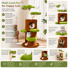 Bingopaw Cat Tree Large Cat Tower with Sturdy Wooden Frame Sisal Rope Scratching Post Modern Cat Condo for Indoor Cats Green Brown Multi Level Fun for Active Cats
