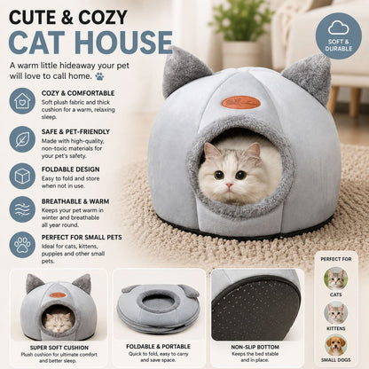Cat House, Cute Cat Bed, Small Pet House with Soft Cushion, Foldable Pet House for Cats, Kittens & Dogs, Pet Supplies