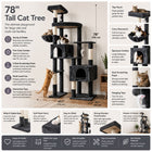Deskat 78Inches Cat Tree for Large Cats . 2 Cat Condos ; 5 Sisal Posts; 2 Perches; F78C