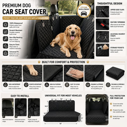 Dog Car Seat Cover, Back Seat Cover for Dogs Pet Car Seat Protector