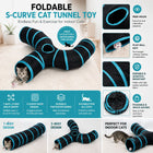Foldable S-Curve Cat Tunnel Toy for Bored Indoor Cats, 1-Way/3-Way Multi-Entry, Multi-Channel Maze with Peek Holes & Play Ball Exit, Durable Scratch-Resistant Polyester Fabr., Space-Saving, Universal Fit (Blue & Black)