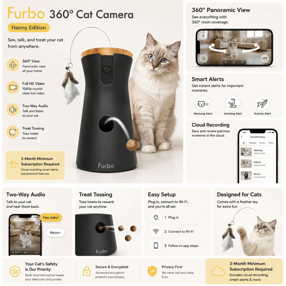 Furbo 360° Cat Camera [Nanny Edition] - 3Mo Minimum Subscription Required
