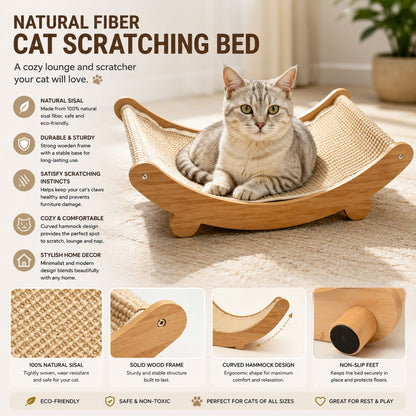Natural Fiber Cat Scratching Bed, Durable Cat Scratch Board, Large Cat Claw Pad, Prevents Furniture Damage, Wooden Pet Home Decor, Natural Sisal Scratcher