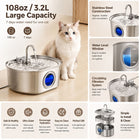 Neareal Oval Stainless Steel Automatic Pet Feeder - 108Oz/3.2L Fountain for Dogs & Cats with Water Level Window, Drinking Water Bowl, Power Supply, Hydration Boost, Easy to Clean, Odor-Eliminating Gift, Automatic Water Feeder