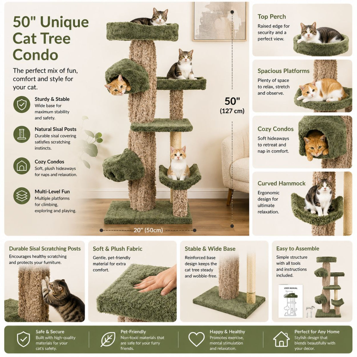New Cat Condos Unique Cat Tree Scratcher 50" H