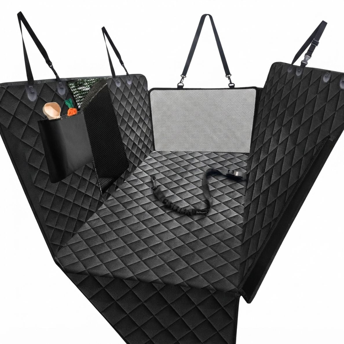 Nzonpet Dog Back Seat Covers for Trucks, 100% Waterproof with Big Mesh Window, XL Nonslip Scratchproof Dog Truck Hammock, Heavy Duty Seat Covers for Full Sized Pickup Trucks F150- Black