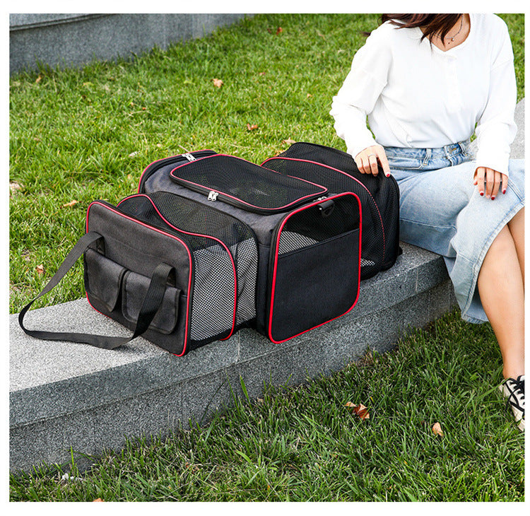Double Expandable Pet Carrier Soft-sided Breathable Mesh Pet Travel Bag Airline Portable Large Capacity Cats Dogs Carrier Bag