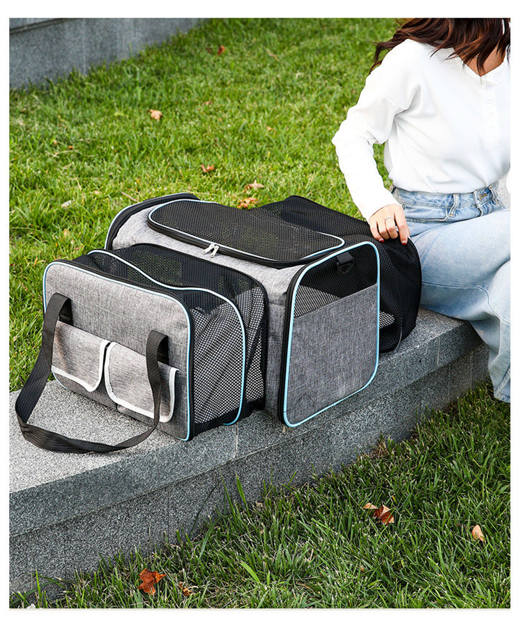 Double Expandable Pet Carrier Soft-sided Breathable Mesh Pet Travel Bag Airline Portable Large Capacity Cats Dogs Carrier Bag