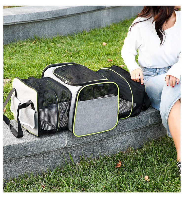Double Expandable Pet Carrier Soft-sided Breathable Mesh Pet Travel Bag Airline Portable Large Capacity Cats Dogs Carrier Bag