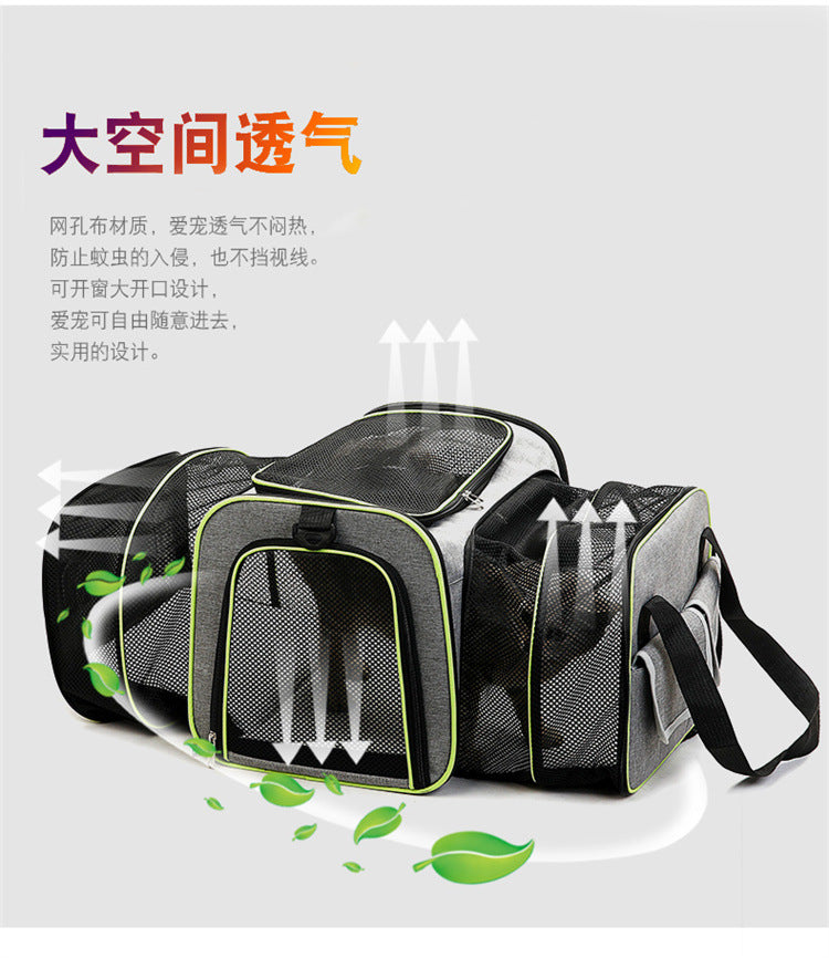 Double Expandable Pet Carrier Soft-sided Breathable Mesh Pet Travel Bag Airline Portable Large Capacity Cats Dogs Carrier Bag