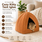 PETMAKER Cozy Kitty Tent Igloo Plush Cat Bed - Brown