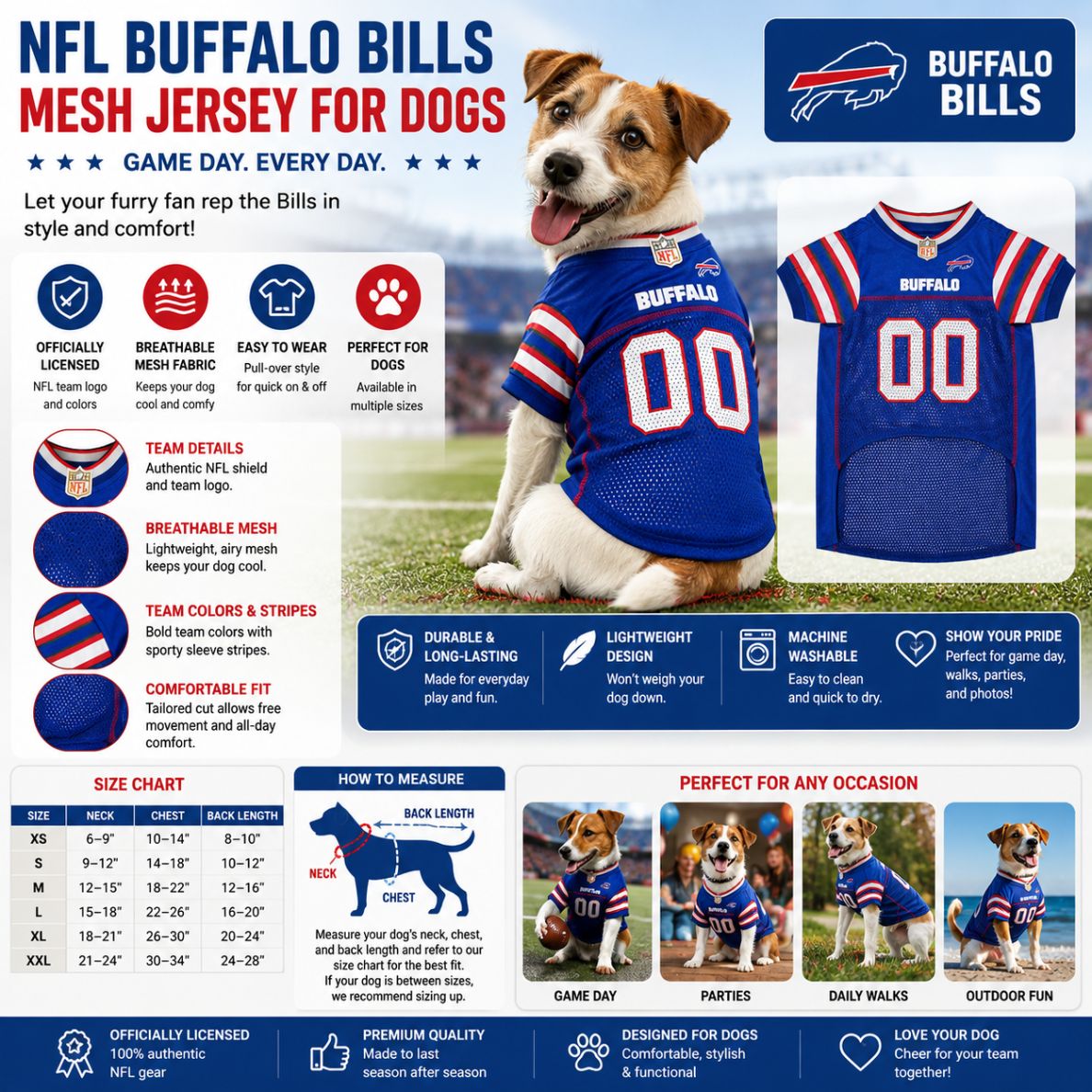 PETS FIRST NFL BUFFALO BILLS MESH JERSEY for DOGS