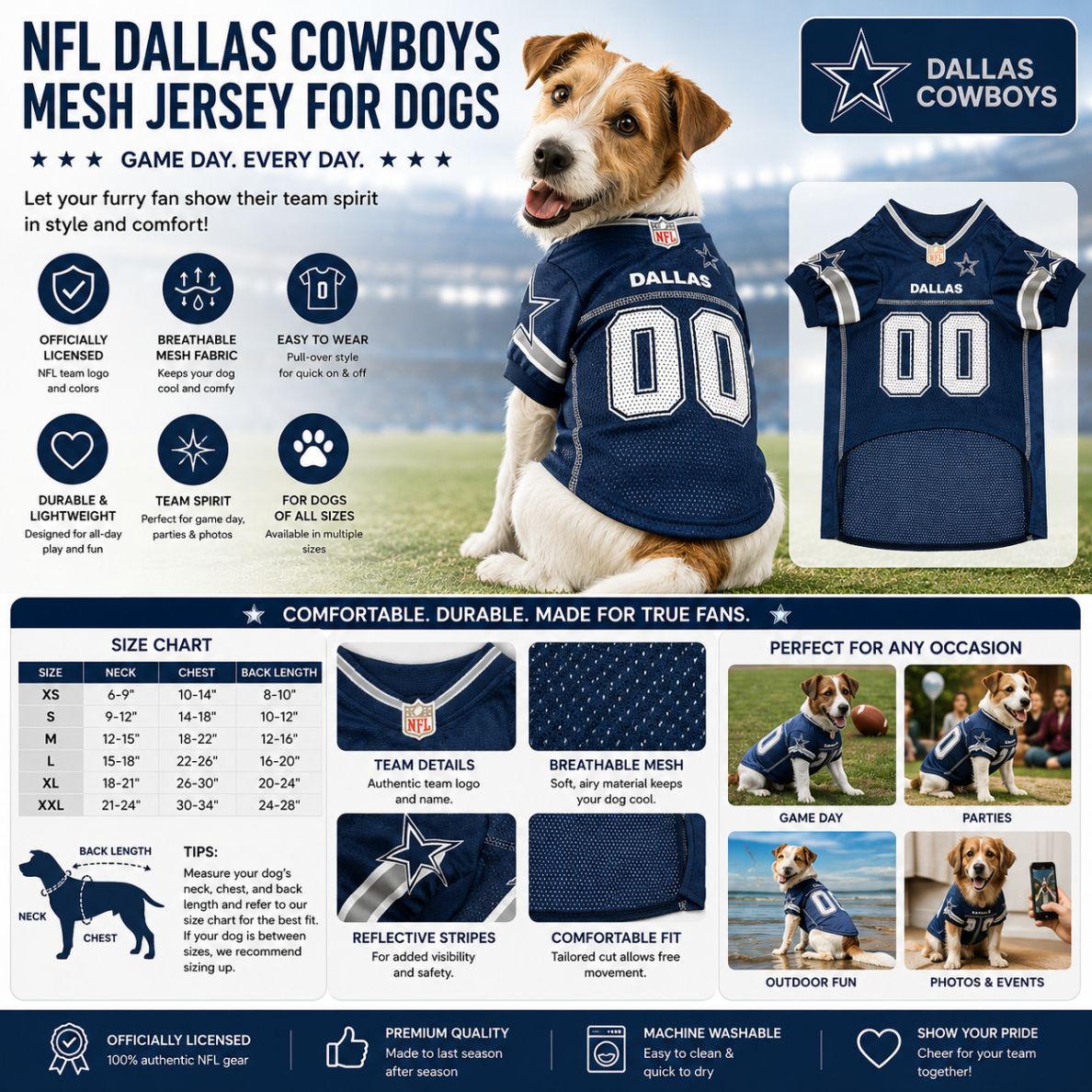 PETS FIRST NFL DALLAS COWBOYS MESH JERSEY for DOGS