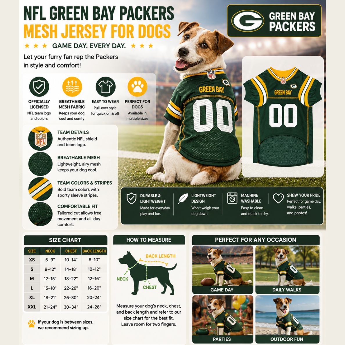 PETS FIRST NFL GREEN BAY PACKERS MESH JERSEY for DOGS