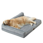 Orthopedic L-Shaped Extra Large Dog Bed - 42"X30"X6.5" Waterproof Velvet-Top Sofa, Pressure Relief Memory Foam, Joint Support, Detachable Washable Snap-Zipper Cover, Self-Warming Soft Surface, Non-Slip Bottom, Chew Resistant, for Apartment Decor
