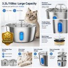 Round One Cat Water Fountain Stainless Steel - 3.2L/108Oz Pet Water Fountain for Cats Indoor - Automatic Pet Watering Dispenser (1 Filter) Pat Water Fountain