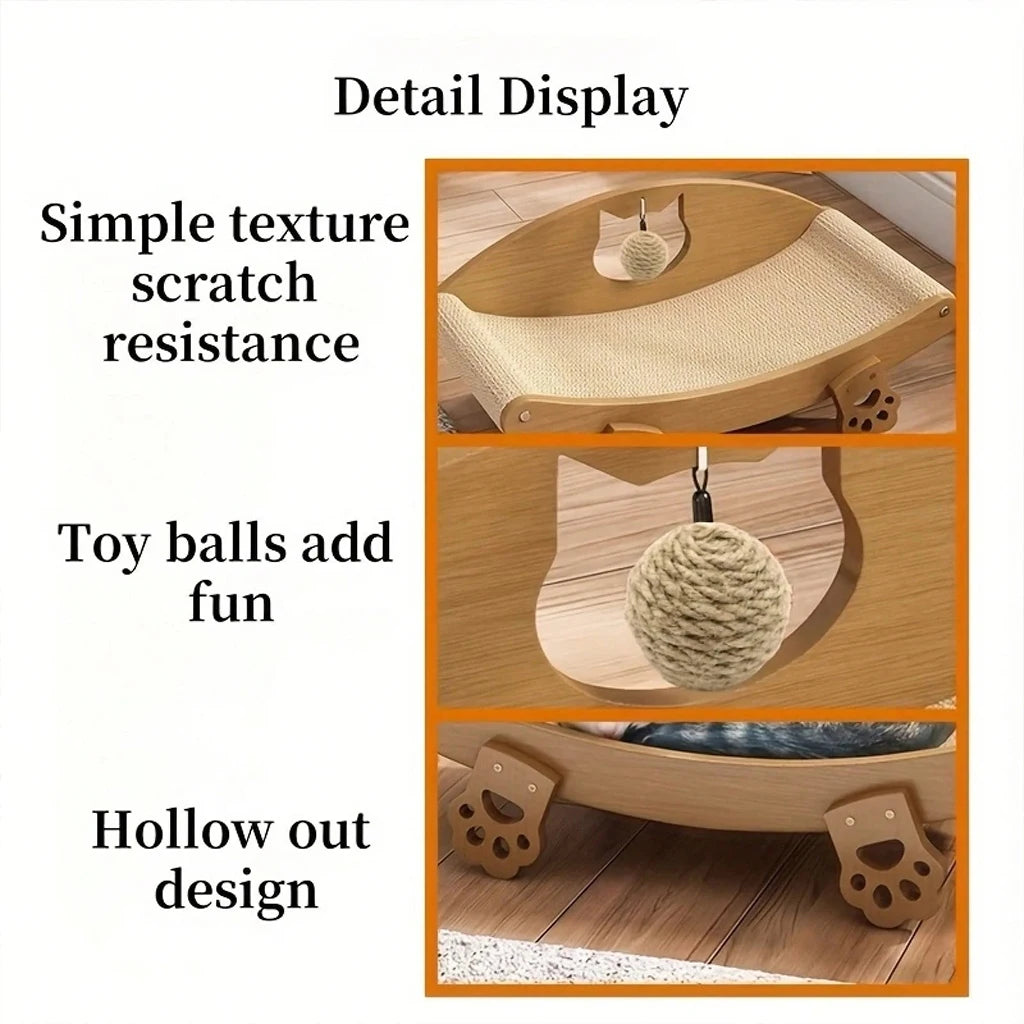 Sisal Cat Scratching Pad ,Sofa With Sisal Ball Toy,Reusable Cat Scratcher Bed with Ball – Wooden Frame, Durable Woven Surface, Pet Sleeping Playing Grinding Mat for Small Medium Large Cats