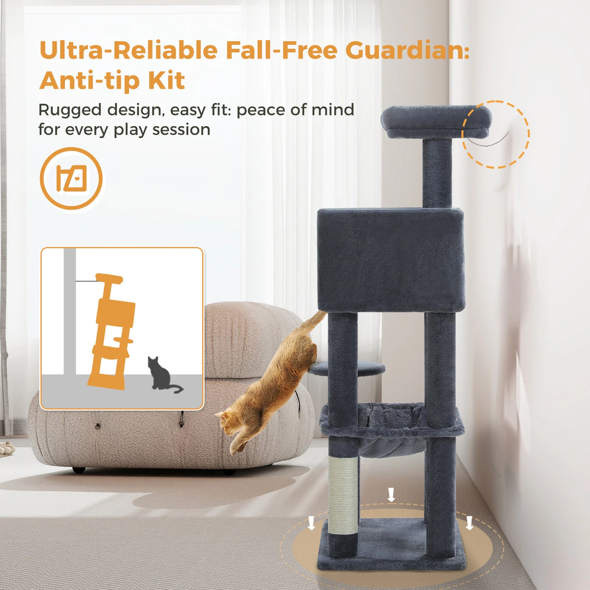 Multi-Level Cat Tree Tower with Scratching Posts, Condo, Hammock, Cat Scratching Board,Cat Accessories,Cat Furniture,Indoor Cats