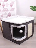 Cat Beds For Indoor Cats - Large Cat Cave For Pet Cat House With Fluffy Ball Hanging And Scratch Pad, Foldable Cat Hideaway, 16.5x16.5x13 Inches, Grey