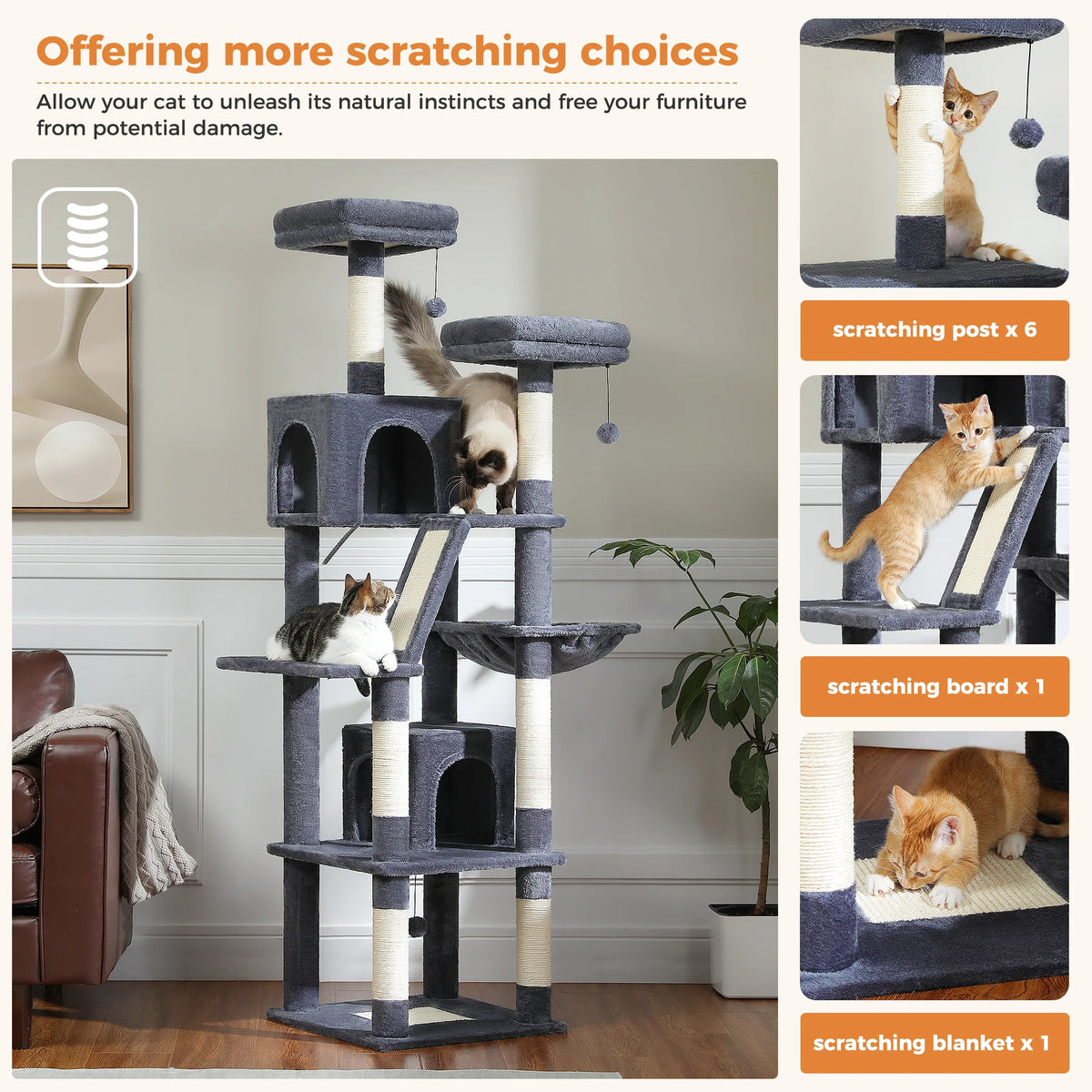 Multi-Level Cat Tree Tower with Scratching Posts, Condo, Hammock, Cat Scratching Board,Cat Accessories,Cat Furniture,Indoor Cats
