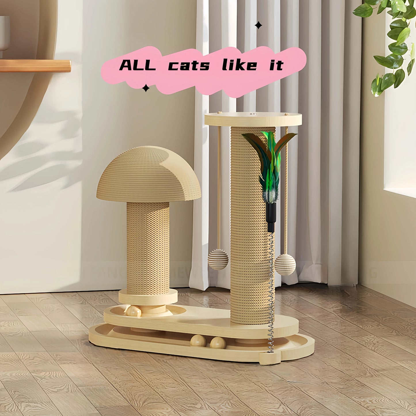 Interactive Cat Scratching Post Tower with Jute, Ball Track - Durable Multi-Functional Self-Entertainment Cat Scratch Board