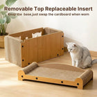 2-in-1 Cat Scratcher Bed House with Dangling Toys – Replaceable Corrugated Cardboard, Sisal Surface, Wooden Frame, for Play Sleep & Scratch, Indoor Cats
