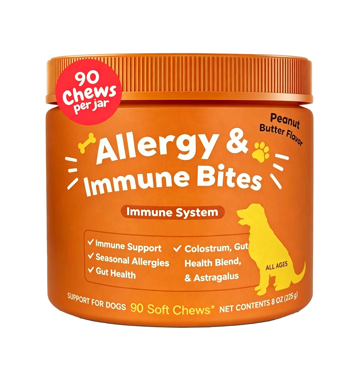 Dog Allergy & Immune Bites for Samll Medium Large, Dog Probiotics Chews for Itchy Skin and Ears - Lamb, Peanut Butter, Salmon