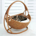 Faux Woven Cat Bed Semi Enclosed Cat Cave Bed Waterproof Indoor Cat House Basket Style Pet Bed for Cats