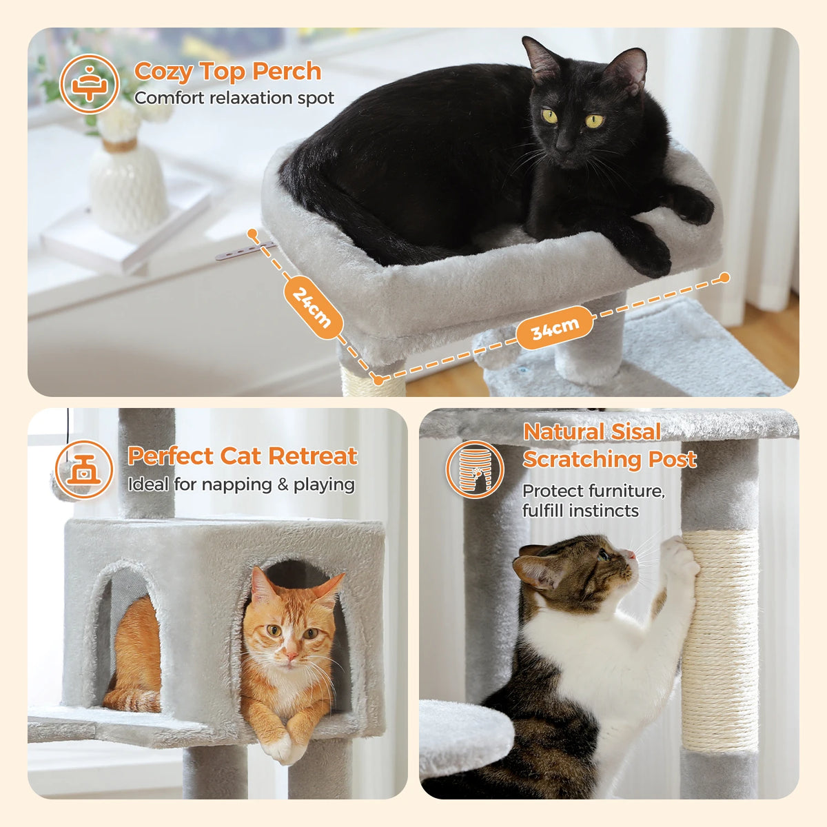Multi-Level Cat Tree Tower with Scratching Posts, Condo, Hammock, Cat Scratching Board,Cat Accessories,Cat Furniture,Indoor Cats