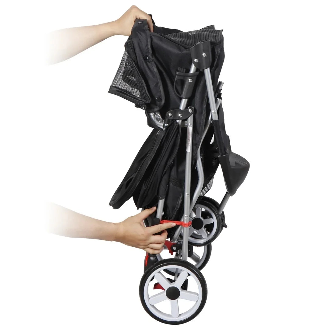 Dog Stroller 3/4-Wheels w/Storage Basket & Cup Holder Foldable Cat Pet Stroller