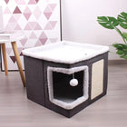 Cat Beds For Indoor Cats - Large Cat Cave For Pet Cat House With Fluffy Ball Hanging And Scratch Pad, Foldable Cat Hideaway, 16.5x16.5x13 Inches, Grey