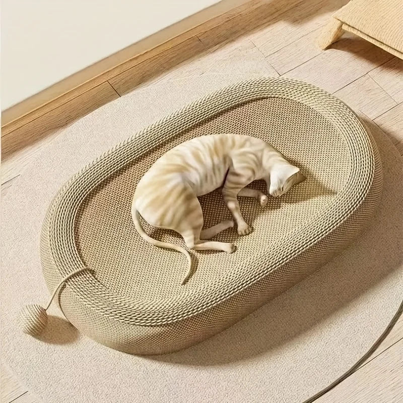 59x39cm Cat Durable Sleep Play Natural Sisal Scratching Board with Built in Cat Litter Box Claw Care Toy Use in All Four Seasons