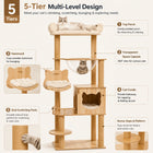 5-Tier 55' Cat Tree with Hammock & Transparent Space Capsule, Wooden Cat Tower with Scratching Posts, Cozy Multi-Level Activity Center for Indoor Cats 140cm