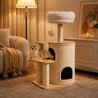 40.9-Inch Modern Wooden Cat Tree for Indoor Cats, Multi-Level Cat Tower with Double Cat Condo, Plush Top Bed, Sisal Scratching Posts and Climbing Platforms