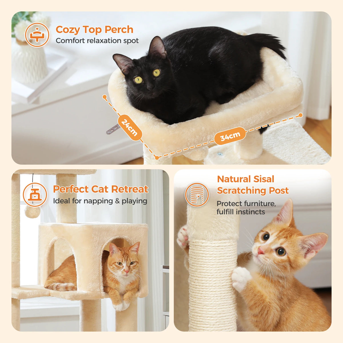 Multi-Level Cat Tree Tower with Scratching Posts, Condo, Hammock, Cat Scratching Board,Cat Accessories,Cat Furniture,Indoor Cats